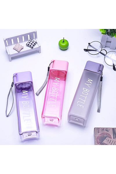 Choice Taşınabilir 480ml Kare ıçme Bardağı Şeffaf Plastik Su Şişesi Süt Kablosu ile Açık Hava Sporları ıçin