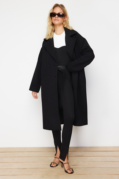 Trendyol Collection Palton oversize din cașmir lână negru, croială largă TWOAW21KB0038
