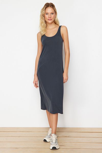 Trendyol Collection Anthracite Straps Pool Neck Modal Content Shift/Straight Mini Knitted Dress Twoss24El00410