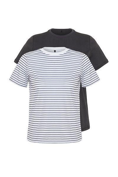 Trendyol Collection Crew Neck 2 Pack Antracitové pletené tričko - vícebarevné pruhy TWOSS20TS0141