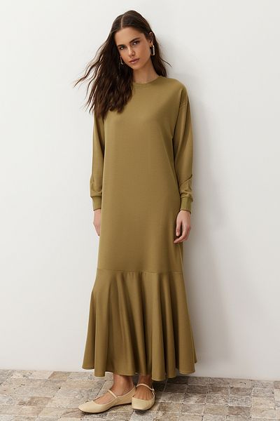 Trendyol Modest Χακί φούστα με λαιμόκοψη, πλεκτό φόρεμα TCTSS22EB0219