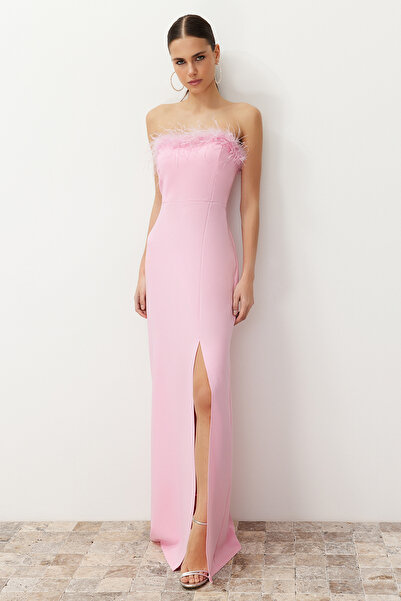 Trendyol Collection Light Pink Otrish Detailed Woven Evening Dress - TPRSS22AE0095