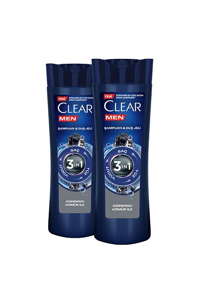 Clear 350 ml Charcoal Shampoo and Shower Gel - X2 for Hair, Face and Body