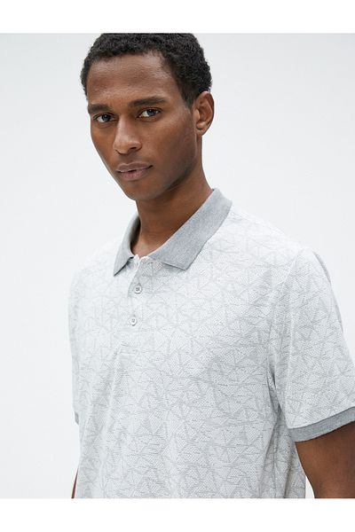 Koton Polo Neck T-Shirt Geometric Printed Short Sleeve Slim Fit