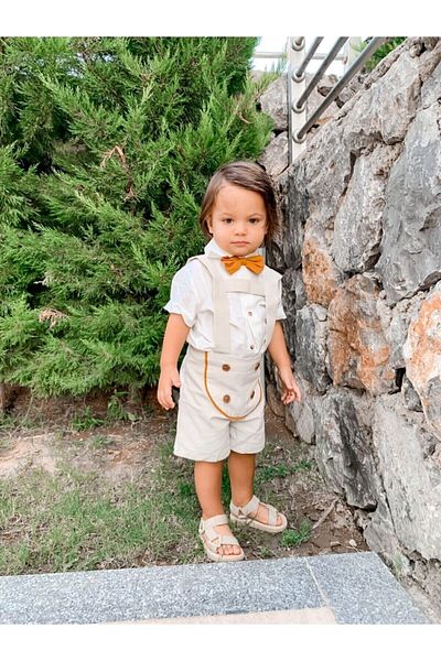 Ares Kids Fashion Cream Salopet White Shirt And Orange Bow Tie Baby And Children's Clothing Men's Holiday Gift