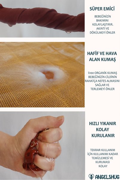 AngelsHug 12 Adet %100 Organik Müslin Çift Katlı Bebek Fuları Yakalık Mama Ve Salya Önlüğü