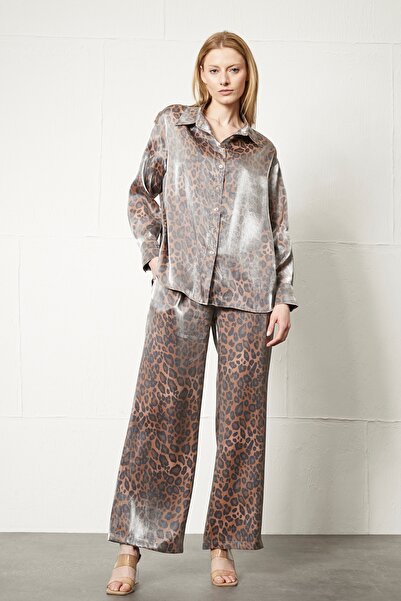 DEDAR Tekstil Leopar Desenli Gömlek Pantolon Takım