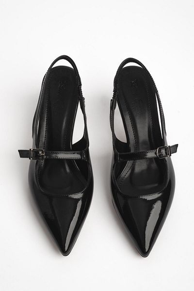 Lal Shoes & Bags Pantofi cu toc de damă Wizerd Single Belt Curea simplă - Piele Lacuită Neagră