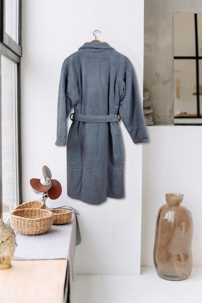 Baveno 100% βαμβακερό μπουρνούζι Şalyaka με τσέπες για ενήλικες γυναίκες/άντρες Hürsan