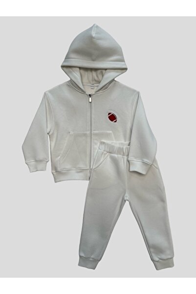DGK COLLECTİON Soft Zippered Hooded Boys' 2-Piece Set with Soccer Ball Embroidery Detail