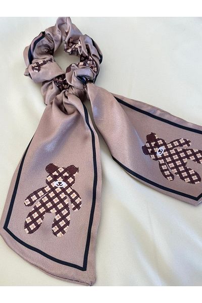 Rachel Beige Teddy Bear Pattern Bow Rubber Buckle