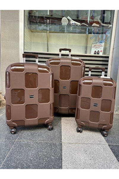 IVS İVS 23 Kare Kahverengi Dört Tekerlek Kırılmaz Darbelere Dayanıklı Polipropilen 3lü Set Valiz
