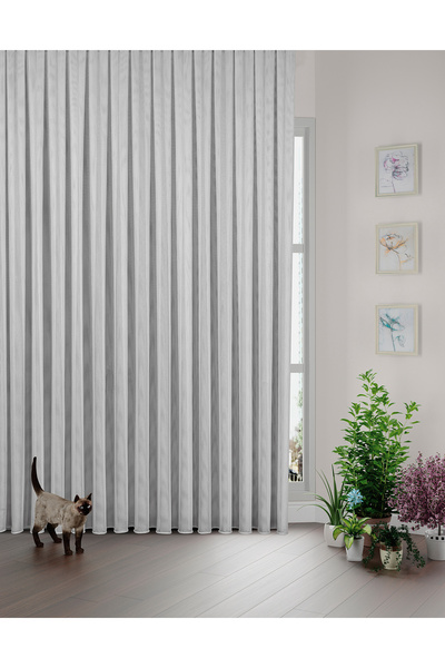 Vovi Açık Gri Keten Görünümlü 1/3 Sık Pile Ütü Istemez Tül Perde