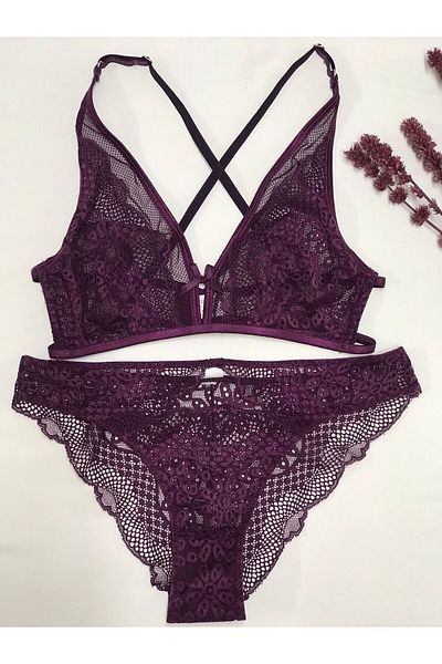 chiara grazia Mtk 0028 Chiara Grazia Plum Lace Cupless Lingerie Set