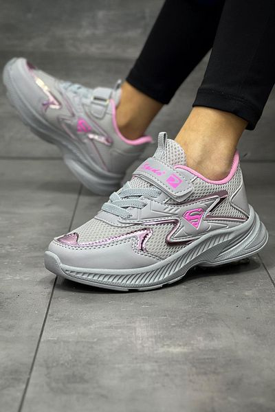 BOUIS Dětské šedorůžové šněrovací jednoduché suché zipy Flexibilní lehké prodyšné unisex síťované tenisky sportovní boty