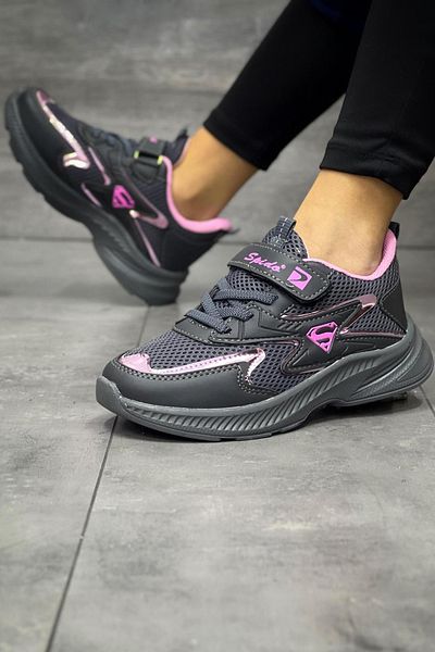 BOUIS Dětské zakouřené růžové šněrovací jednoduchý suchý zip, lehké prodyšné unisex síťované tenisky sportovní boty