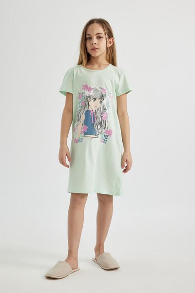 DeFacto Bedrucktes Mädchenkleid mit kurzen Ärmeln C2963A824SM