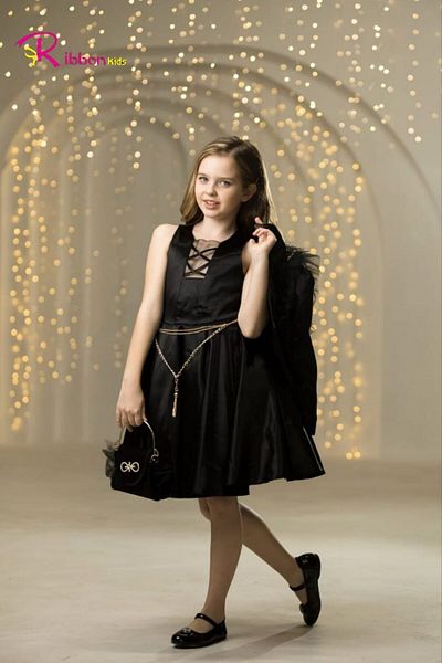 Ribbon kids Σατέν βραδινό φόρεμα Αξεσουάρ τσάντα μπουφάν
