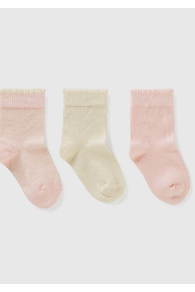 United Colors of Benetton Light Pink Patterned Baby Socks Set - Ruffled Ankle, Set of 3