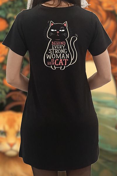 Kurun's Collection Rochie tricou cu mânecă scurtă, cu imprimeu de pisici, în spate