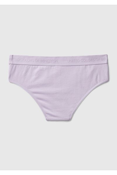 United Colors of Benetton Women's lilac cotton blend waist shiny logo Printed classic cut briefs