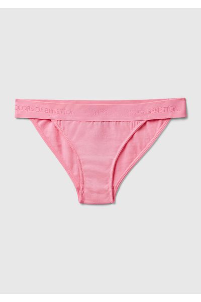 United Colors of Benetton Women's pink cotton blend shiny logo Printed brazilian model panties