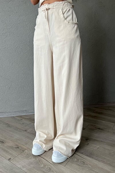 Seda Yalçın Atelier Beige Lace-up Waist Wash Detailed Trousers