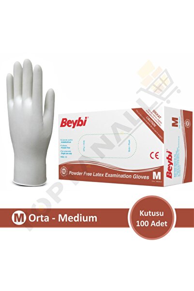 Beybi Lateks Pudrasız Muayene Eldiveni MDR - 100'lük Kutu (M BEDEN)