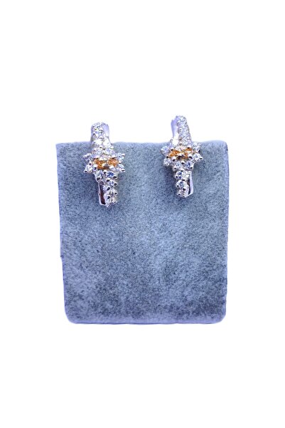 ERU JEWELLERY Zirkon & Sitrin Taşlı Çiçek Yolu Kadın Gümüş Küpe - Anneler Gün...