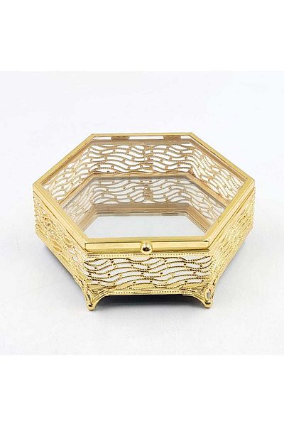Sümeyra Marble Art Κουτί κοσμημάτων με χρυσό λεπτομερές κόσμημα με γυάλινο καπάκι |   Διακοσμητικό κουτί |   Χρυσό χρώμα |