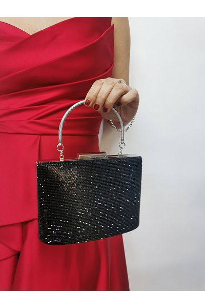 NAZART Γυναικείο πέτρινο μαύρο βραδινό φόρεμα Clutch Portfolio Chain Strap Hand Wedding Engagement Night Shoulder Bag