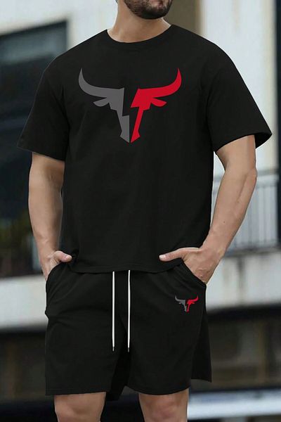MODAGEN Men's Bull Printed T-Shirt Shorts Set