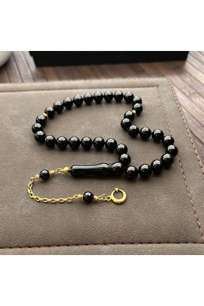 dergah tesbih Gold Moon Star Tasseled Oltu Stone Prayer Beads Collectible