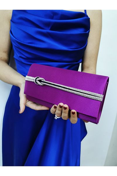 NAZART Γυναικείο πέτρινο μωβ βραδινό φόρεμα Clutch Portfolio Chain Strap Hand Wedding Engagement Night Shoulder Bag