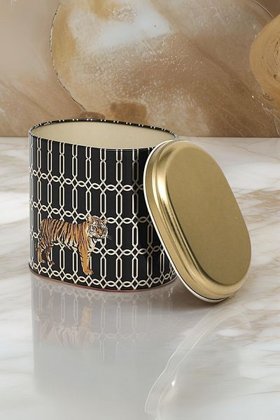 EVLE Ef004-f3 Safari Tiger Patterned Oval Metal Storage Container 11x15 Cm