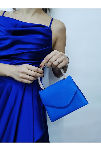 NAZART Rochie de seară Saks din satin pentru femei, portofoliu, curea cu lanț, geantă de umăr de nuntă de logodnă