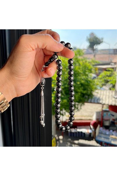 dergah tesbih Oltu Stone Silver Embroidered Rosary
