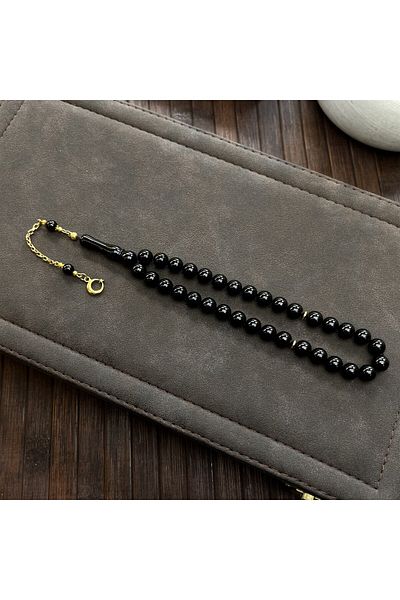 dergah tesbih Gold Moon Star Tasseled Oltu Stone Prayer Beads Collectible