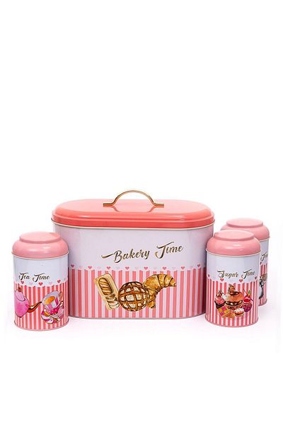 EVLE Efb02h9 Oval Bread Box Set of 4, Sprinkles Set