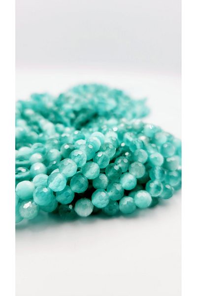 Yüksel Boncuk 6 mm Light Blue Cat's Eye Stone Facet Cut Natural Stone String