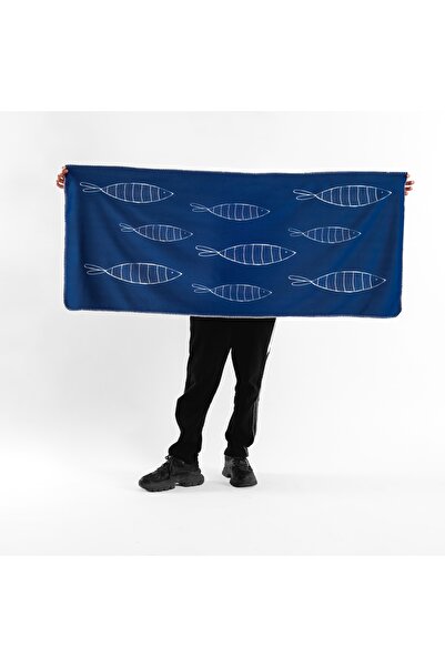 The Lucid Lab Fishes Navyblue / Marine Fleece Shawl