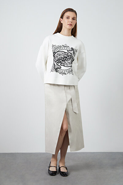 GİZİA Baskı Ve İşleme Detaylı Ekru Sweatshırt