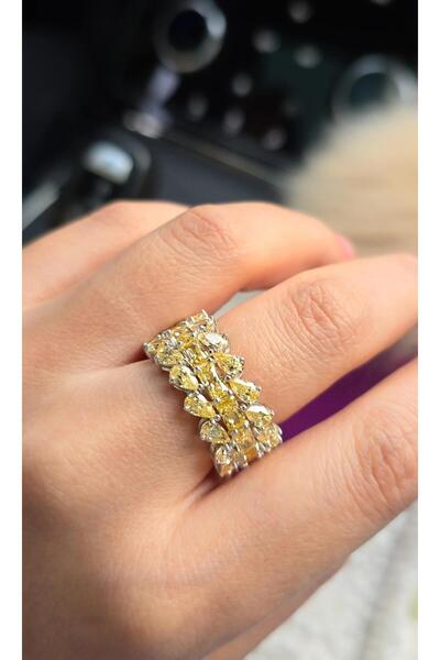 MorMajor Silver İTHAL SARI BUZ KESİM DAMLA KARE TAMTUR GÜMÜŞ YÜZÜK