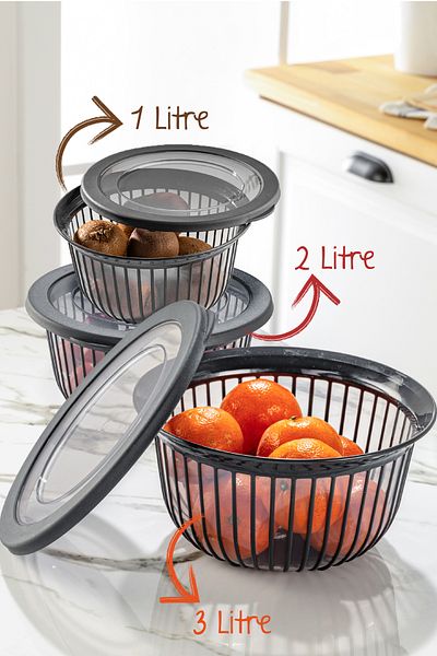 Vienev Polyline Bowl with Lid 1x(1.2.3 Liters) Anthracite