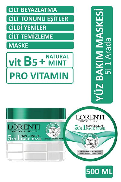 LORENTİ Natural Mint Mint Vitamin B5 5-in-1 Face Care Mask