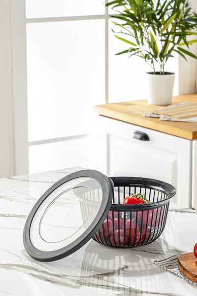 Vienev Polyline Bowl with Lid 1x(1.2.3 Liters) Anthracite