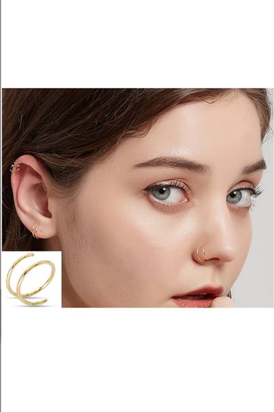 Takıparkxs Unisex 2Pcs Silver Gold Septum - Lip and Eyebrow Nose Single Hole Grafting Earrings