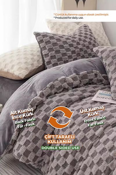 Evlen Home Collection Personality Fur Quilt Sleeping Set - Soft Padded, 3 Piece Polo Gray