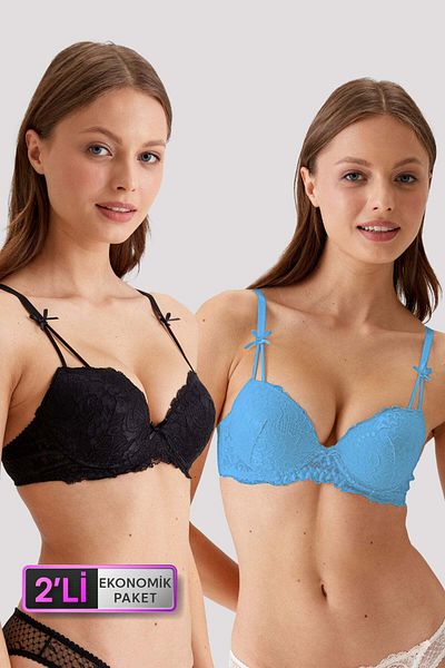 Pierre Cardin 6813 Pachet de 2 sutiene economice Milan - PushUp A. Set sutien din dantelă albastru-negru