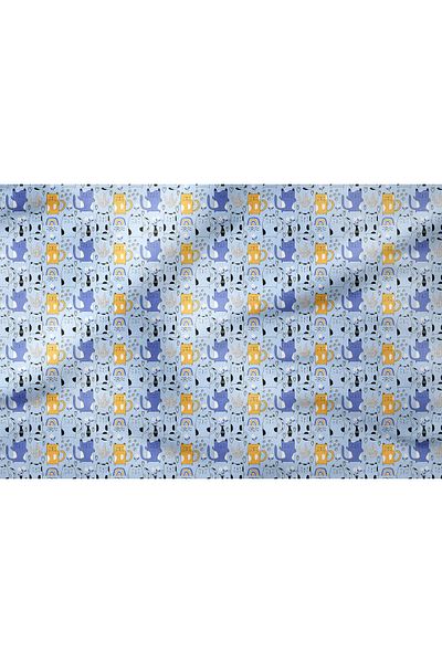 Tataroğlu Dijital Kumaş Συλλογή Pop Art - Διακοσμητικό ύφασμα με μοτίβο γάτας με ψηφιακή εκτύπωση
